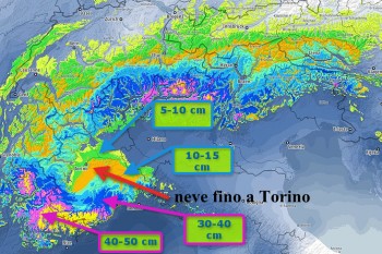 Rischio neve su Torino e Nord Ovest tra stasera e domattina – Dettagli.