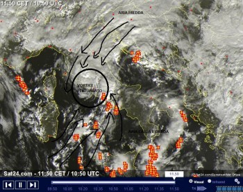 Vortice ciclonico sul Lazio, piogge e temporali di forte intensità