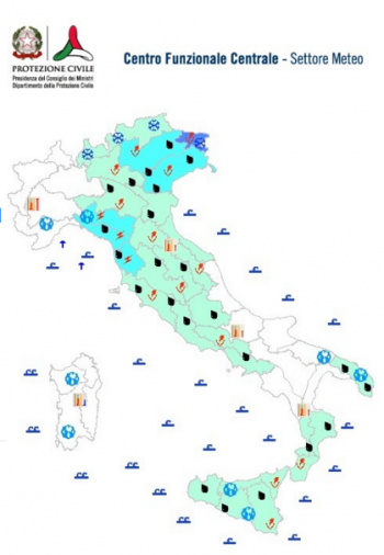 Maltempo al nord-est e centrali tirreniche, ecco il comunicato della protezione civile