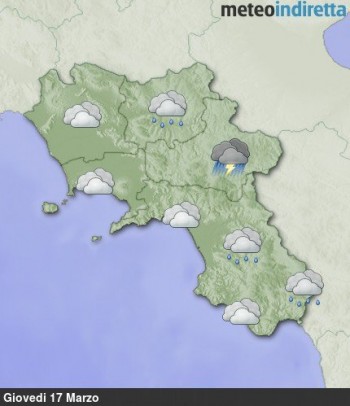 Meteo Campania: Maltempo,con piogge o temporali anche intensi