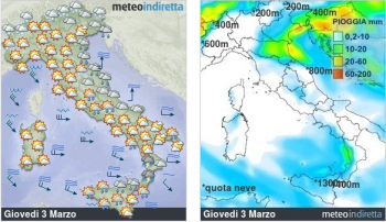 Meteo domani: piogge e neve al centro-nord in movimento verso sud