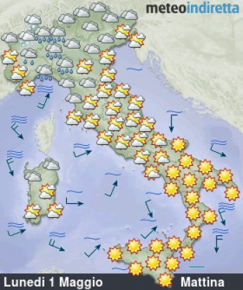 Primo maggio bagnato al centro-nord, tutti i dettagli sull’evoluzione prevista