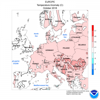 Ottobre 2018 più caldo della norma su gran parte dell’Europa. Precipitazioni abbondanti sull’Italia!