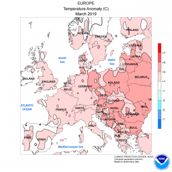 Marzo 2019 più caldo e più secco della norma sull’Italia e su buona parte dell’Europa!