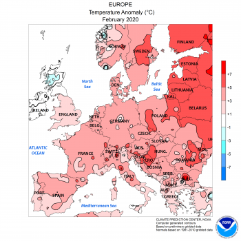 Febbraio 2020 nettamente più caldo della norma su tutta Europa