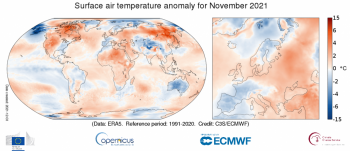 Riscaldamento globale: il mese di novembre 2021 è stato il quinto più caldo di sempre!