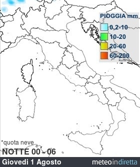 mappa pioggia italia a 6 Giorni - Notte