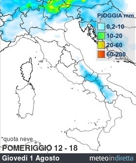 mappa pioggia italia a 6 Giorni - Pomeriggio