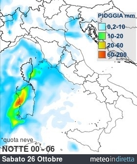 mappa pioggia italia a 5 Giorni - Notte