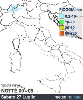 mappa pioggia italia Oggi - Notte