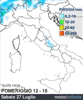 mappa pioggia italia Oggi - Pomeriggio