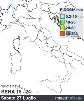 mappa pioggia italia Oggi - Sera