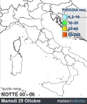 mappa pioggia italia Oggi - Notte