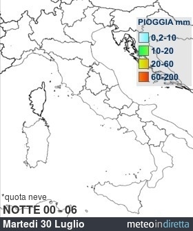 mappa pioggia italia a 4 Giorni - Notte