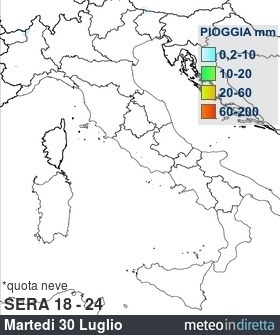 mappa pioggia italia a 4 Giorni - Sera