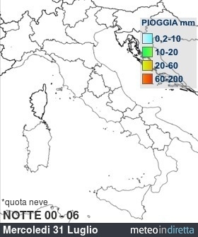 mappa pioggia italia a 5 Giorni - Notte
